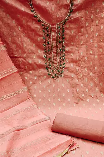 peach silk blend woven dress material