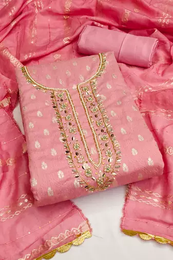 pink silk blend woven dress material