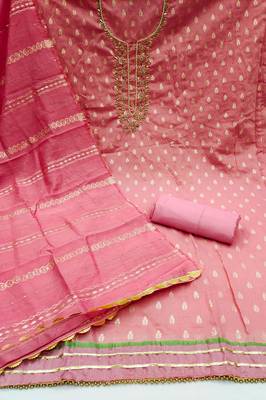 pink silk blend woven dress material 2