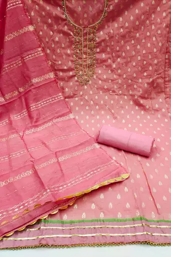 pink silk blend woven dress material