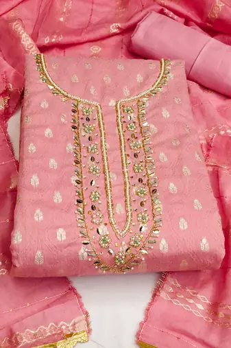 pink silk blend woven dress material