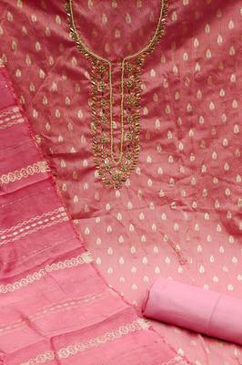pink silk blend woven dress material 4