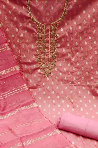 pink silk blend woven dress material