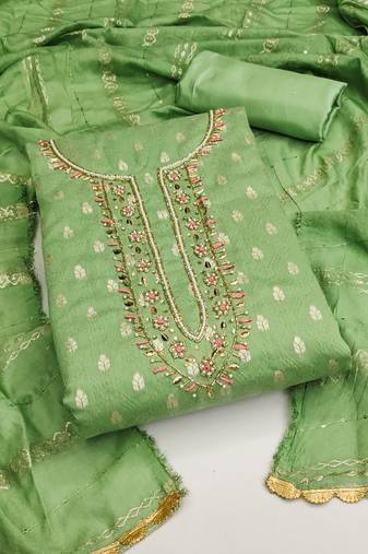 green silk blend woven dress material