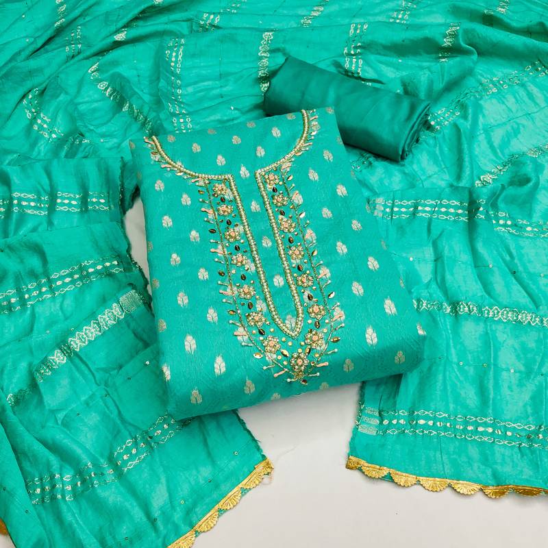 sea green silk blend woven dress material