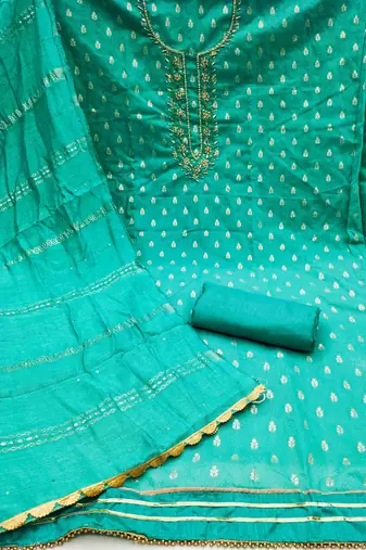 sea green silk blend woven dress material