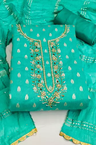 sea green silk blend woven dress material
