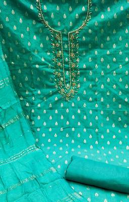 sea green silk blend woven dress material 4