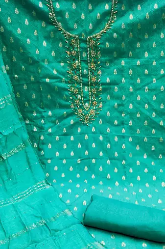 sea green silk blend woven dress material