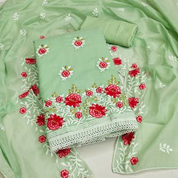 green cotton embroidered dress material 1