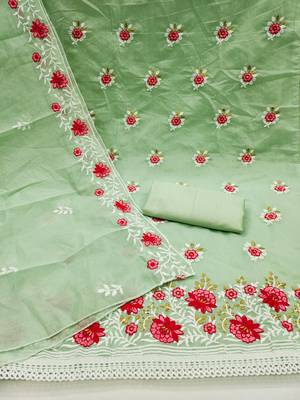 green cotton embroidered dress material 2
