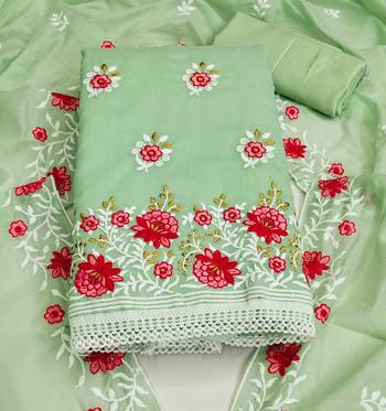 green cotton embroidered dress material 3