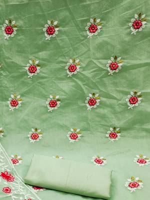 green cotton embroidered dress material 4