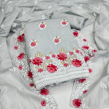 grey cotton embroidered dress material 1