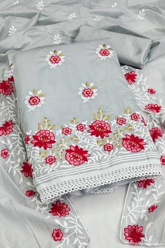 grey cotton embroidered dress material