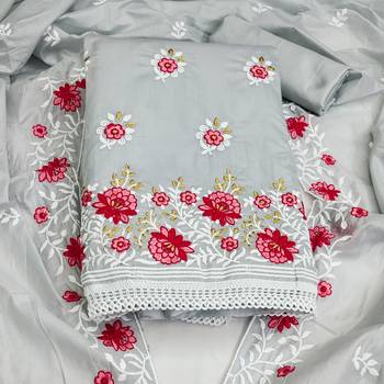 grey cotton embroidered dress material 3