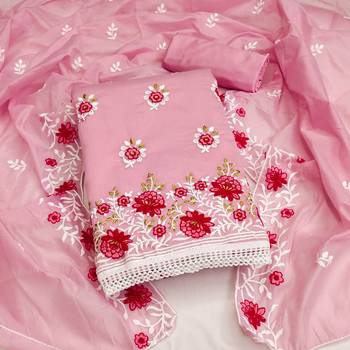 pink cotton embroidered dress material 1