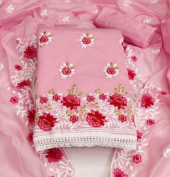 pink cotton embroidered dress material 3