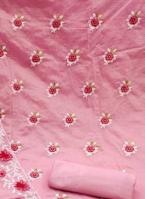 pink cotton embroidered dress material 4