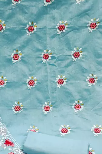 sky blue cotton embroidered dress material