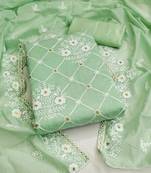 green cotton embroidered dress material