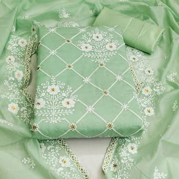 green cotton embroidered dress material 3