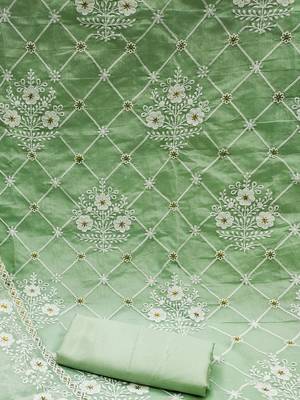 green cotton embroidered dress material 4
