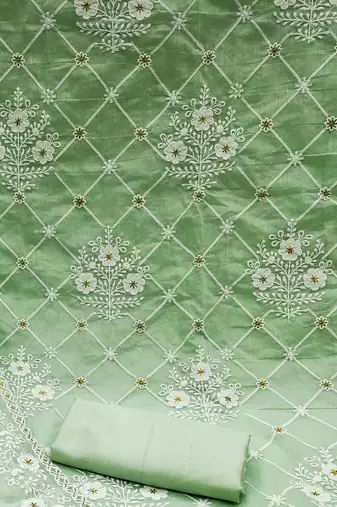 green cotton embroidered dress material