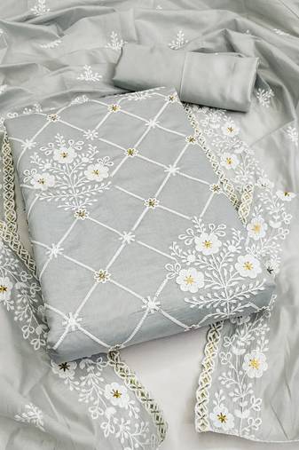 grey cotton embroidered dress material