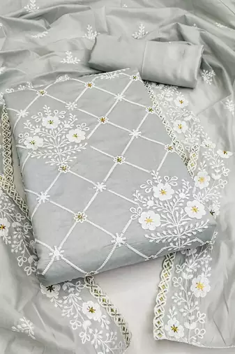 grey cotton embroidered dress material