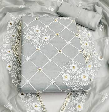 grey cotton embroidered dress material 3