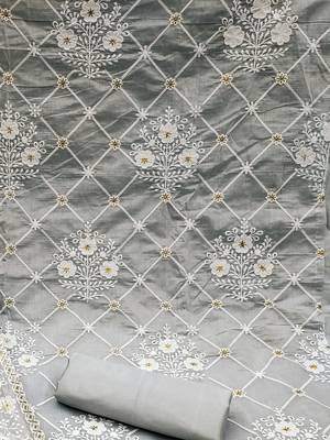 grey cotton embroidered dress material 4