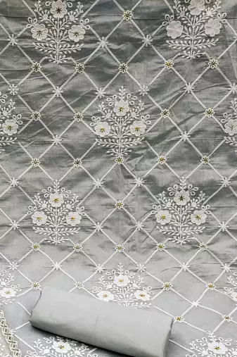 grey cotton embroidered dress material