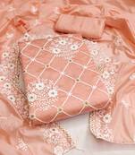 peach cotton embroidered dress material