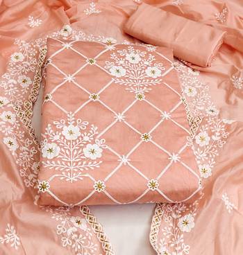 peach cotton embroidered dress material 3