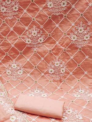 peach cotton embroidered dress material 4
