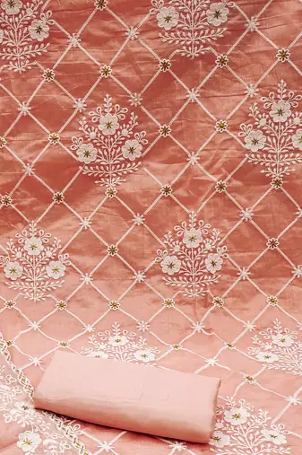 peach cotton embroidered dress material