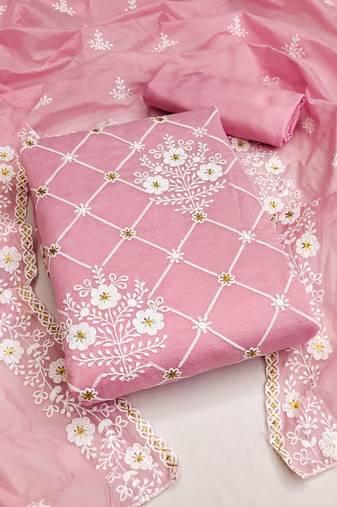 pink cotton embroidered dress material