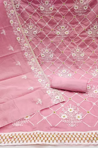 pink cotton embroidered dress material