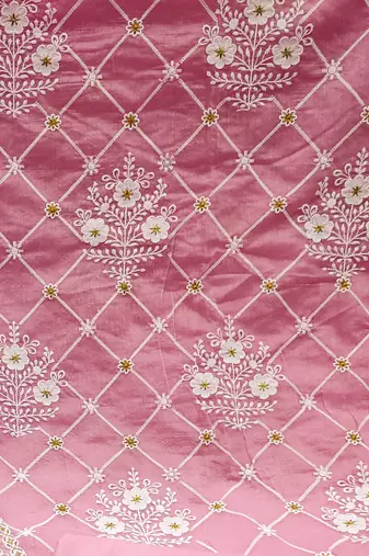 pink cotton embroidered dress material