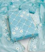 sky blue cotton embroidered dress material