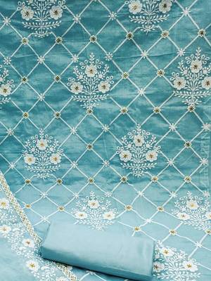 sky blue cotton embroidered dress material 4