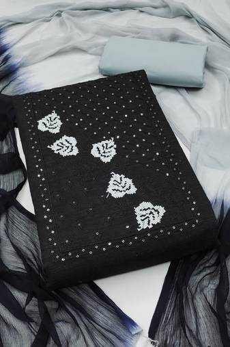 black cotton embroidered dress material