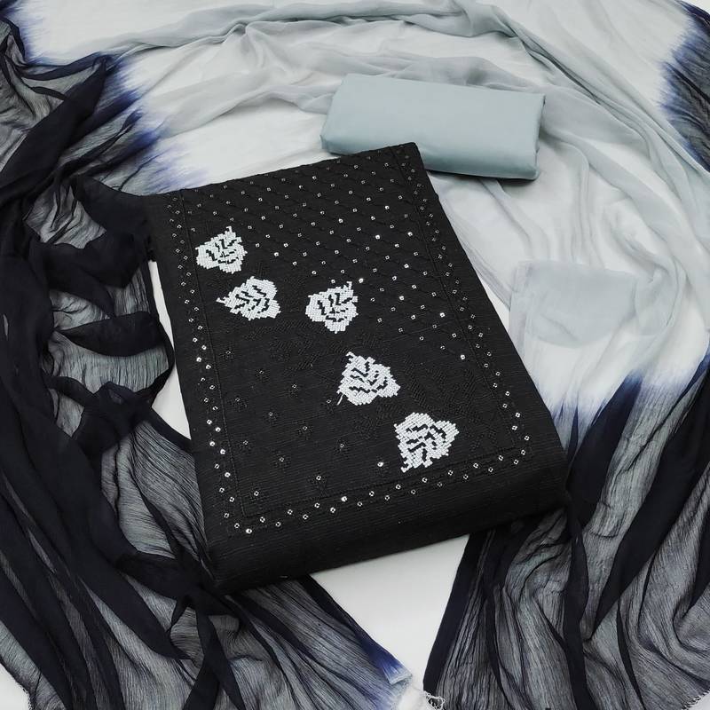 black cotton embroidered dress material