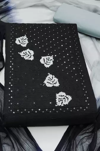 black cotton embroidered dress material