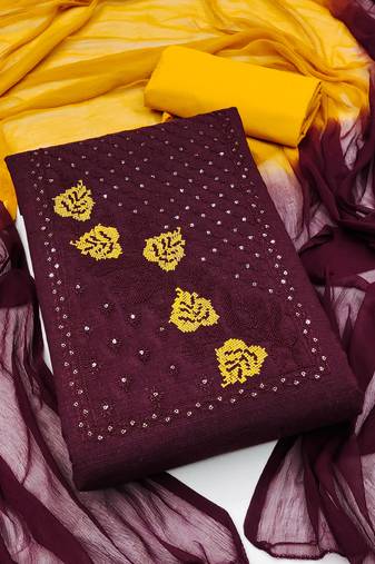 maroon cotton embroidered dress material