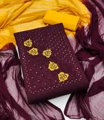 maroon cotton embroidered dress material