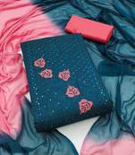 teal cotton embroidered dress material