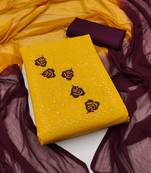 yellow cotton embroidered dress material