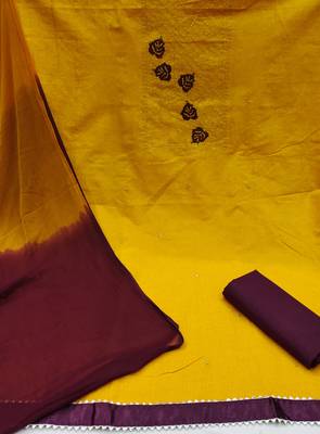 yellow cotton embroidered dress material 2